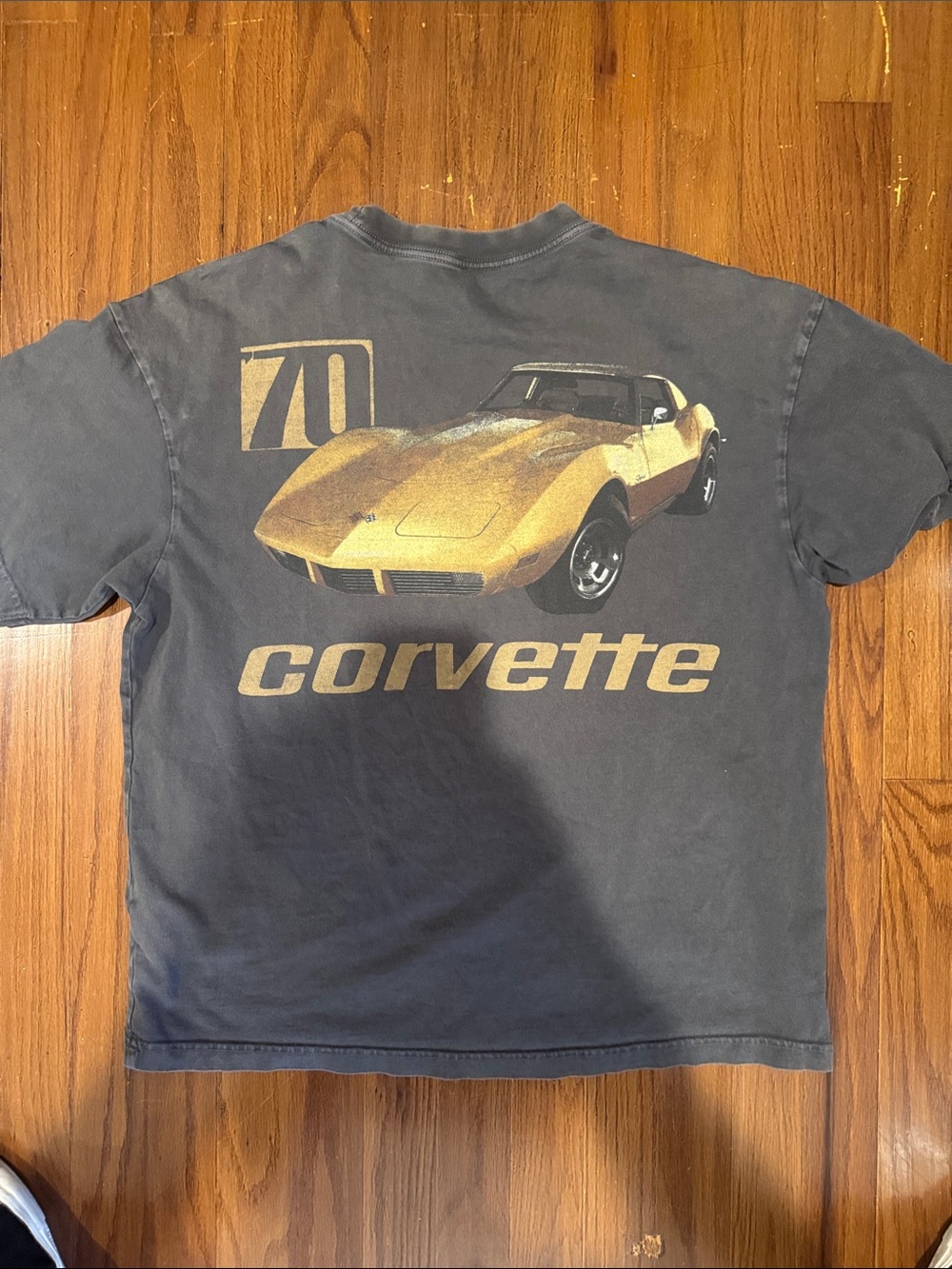 American Eagle Outfitters Charcoal Tee with Gold Corvette Graphic boxy fit